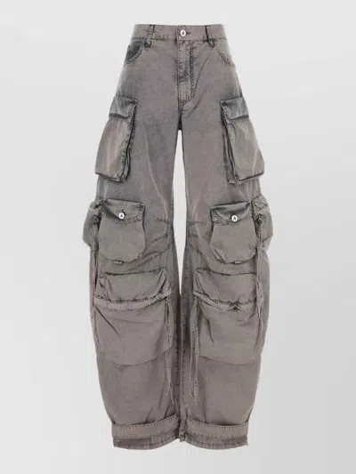 Attico Cotton Cargo Trousers Belt Loops Wide Leg In Gray