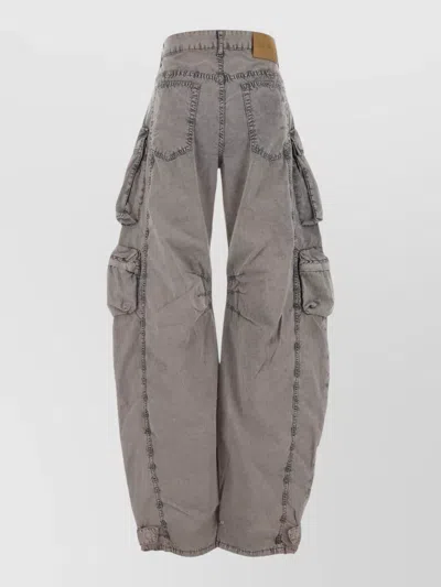 Attico Cotton Cargo Trousers Belt Loops Wide Leg In Gray