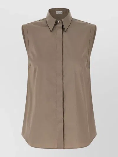 Brunello Cucinelli Sleeveless Shirt Featuring Pointed Collar In Neutral