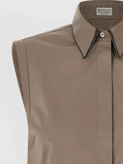 Brunello Cucinelli Sleeveless Shirt Featuring Pointed Collar In Neutral