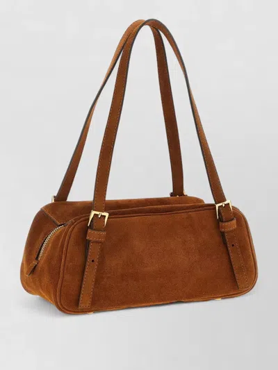 Versace Shoulder Bag Suede Finish Double Handles In Brown