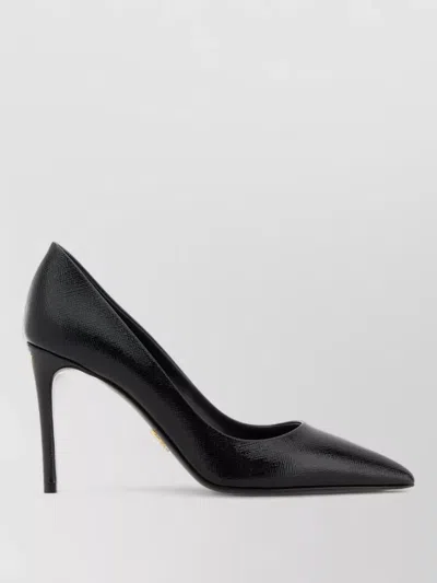 Prada Leather Pumps Pointed Toe Textured Finish In Black