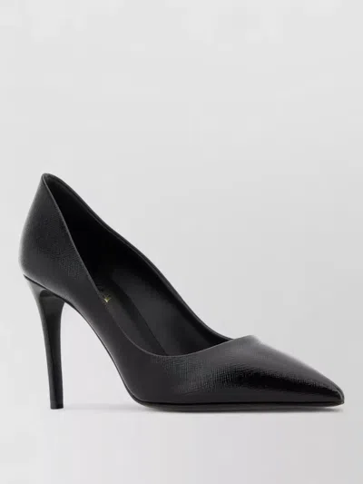 Prada Leather Pumps Pointed Toe Textured Finish In Black
