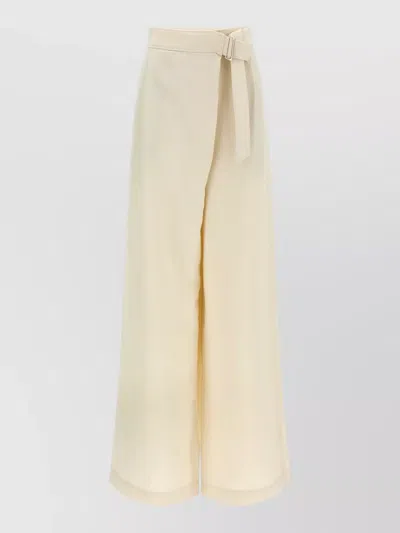 Brunello Cucinelli Women Ivory Fluid Twill Sartorial Wrap Trousers In Neutral