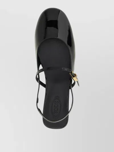 Tod's Mary Jane Patent Ballerina Flat Shoes In Blue