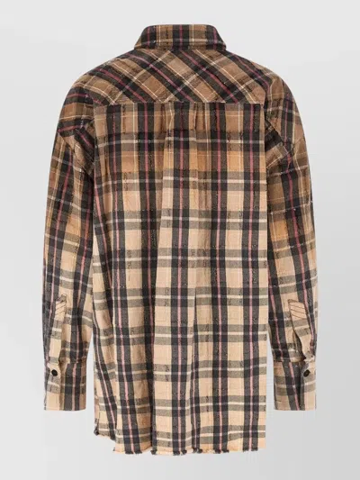 Attico Plaid Shirt Collared Neck Long Sleeves Frayed Hem In Brown