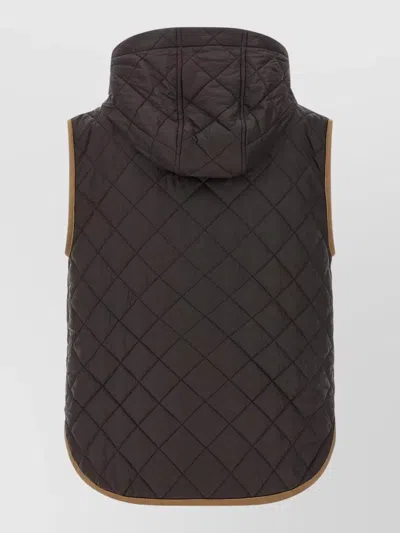 Brunello Cucinelli Hooded Padded Gilet Contrast Trim Pockets In Gray