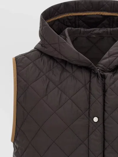 Brunello Cucinelli Hooded Padded Gilet Contrast Trim Pockets In Gray