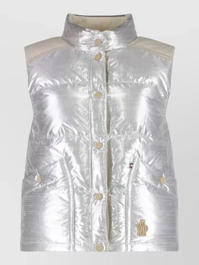 Moncler Pinchot High Collar Sleeveless Padded Gilet In Silver