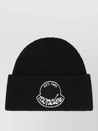 Moncler Knitted Cotton Beanie Hat Turn Up Brim In Brown