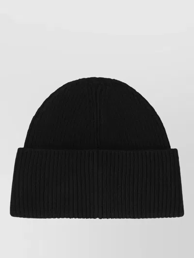 Moncler Knitted Cotton Beanie Hat Turn Up Brim In Brown