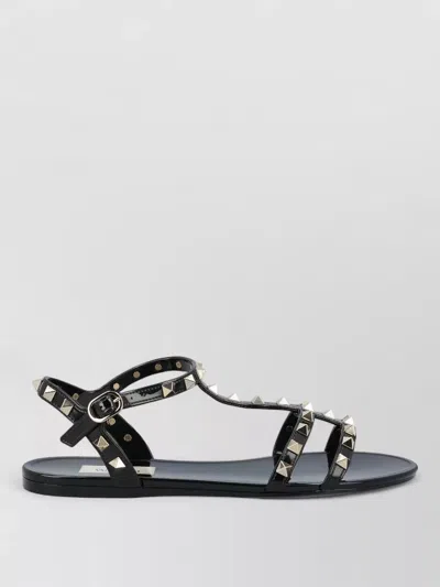 Valentino Garavani Rockstud Rubber Sandals Ankle Strap Design In Black