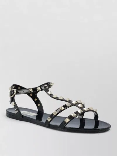 Valentino Garavani Rockstud Rubber Sandals Ankle Strap Design In Black
