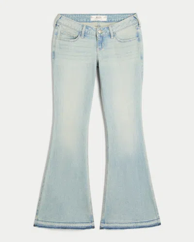 Hollister Ultra Low-rise Light Wash Let-down Hem Flare Jeans In Blue