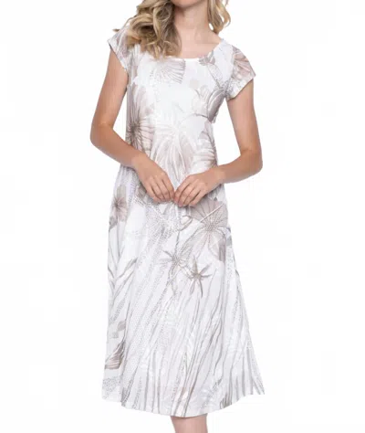 Picadilly Cap Sleeve Printed Dress In Light Khaki Multi In White