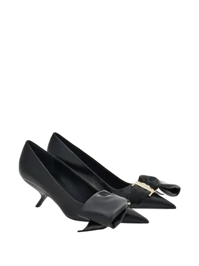 Ferragamo 105mm Oversized-bow Leather Pumps In Black