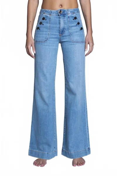 Askk Ny Brickhouse Wide Leg Mid Rise Jean In Harbor In Blue