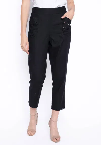 Picadilly Eyelet Pull-on Straight Leg Pants In Black In Black