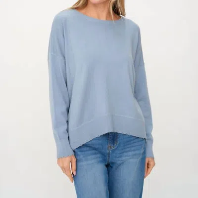 Six/fifty Aangi Frayed Crew Sweater In Dusty Blue In Blue