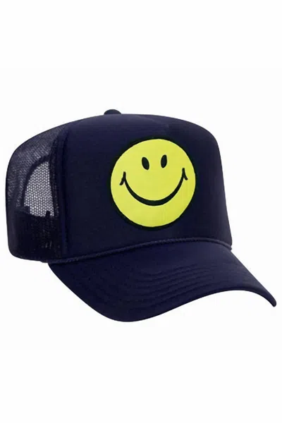 Aviator Nation Men's Smiley Vintage Low Rise Trucker Hat In Navy In Blue
