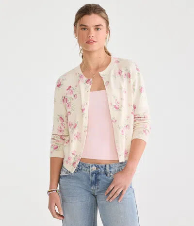Aéropostale Floral Crew Cardigan In White