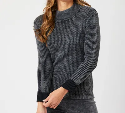 Angel Apparel Cable Mock Neck Sweater In Charcoal In Black