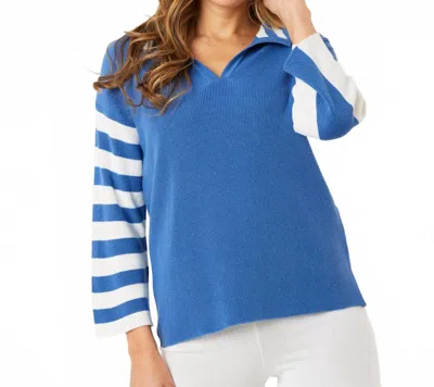 Angel Apparel V-neck Sweater In White Blue In Blue