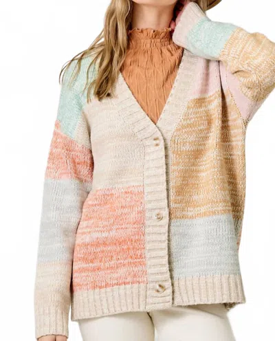 Mystree Color Block Sweater Cardigan In Multi In Multi