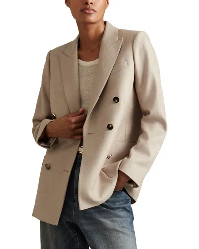 Reiss Harriet Double-breasted Wool-blend Jacket In Brown