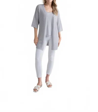 Marble Elbow Sleeve Long Cardigan In Light Gray In Green