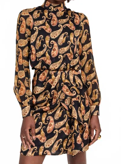 Saloni Draped Isa Short Dress In Ixora Cashew In Brown