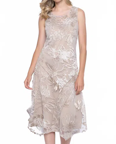 Picadilly Printed Mesh Sleeveless Dress In Light Khaki Multi In Brown