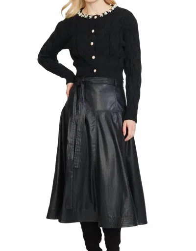 Stellah Faux Leather Midi Skirt In Black In Black