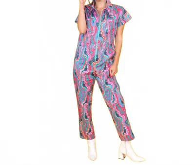 Blue Platypus Geode Jumpsuit In Aqua Swirl In Blue