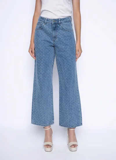 Picadilly Rhinestone Wide Leg Jeans In Light Denim In Blue