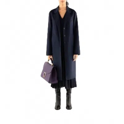 Ferragamo Long Sleeve Single Breasted Coat In Blue In Black