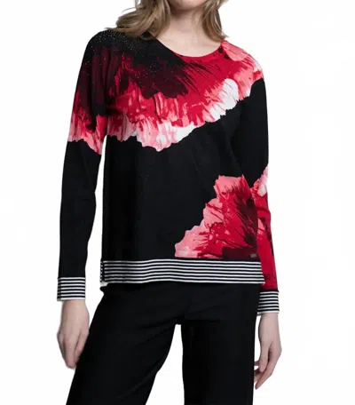 Picadilly Printed Floral Sweater Top In Sangria Multi In Multi