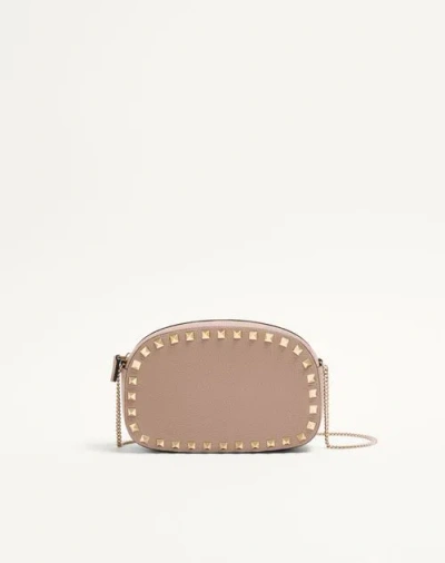 Valentino Garavani Mini Rockstud Shoulder Bag In Grainy Calfskin Woman Poudre Uni In Pink