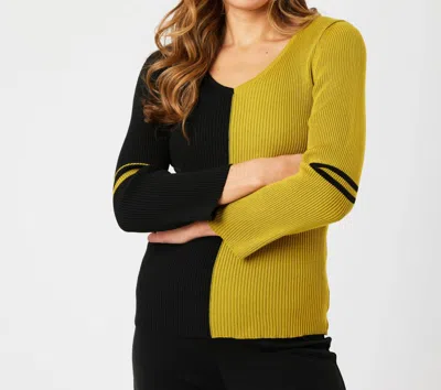Angel Apparel V-neck Ribbed Sweater In Black/mustard In Green