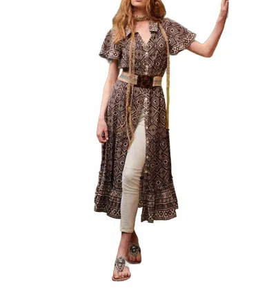 Rubyyaya Aztec Maxi Dress In Brown In Brown