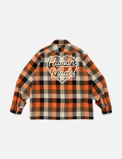 Human Made Wool Check Shirt Jacket In Orange