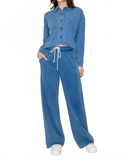 Très Bien Terry Crop Jacket And Drawstring Pants Set In Denim In Blue