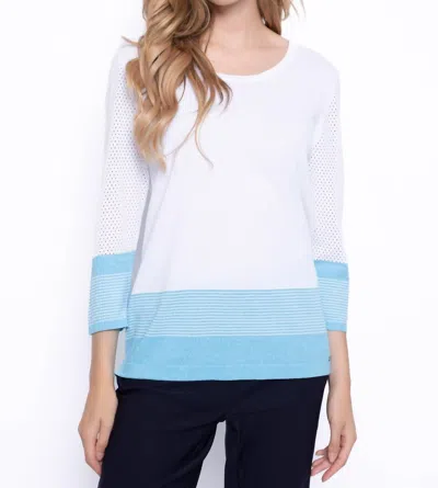 Picadilly Three-quarter Sleeve Knitted Stripe Top In Malibu In White
