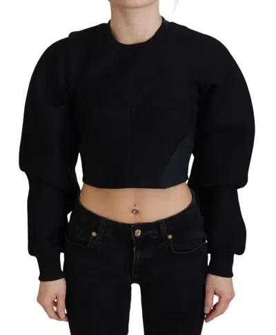 Pre-owned Philosophy Di Lorenzo Serafini Cropped Zipper Back Sweatshirt Women's Sweater () In Black
