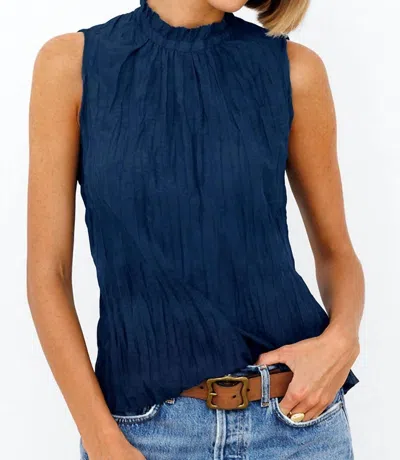 Go By Go Silk Vintage High Neck Shell Top In Storm In Blue