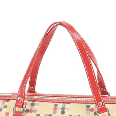 Pre-owned Burberry Beige Red Color Leather Canvas Tote Bag () In Multi