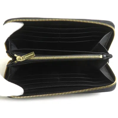 Pre-owned Burberry Black Brown Leather Wool Long Wallet (bi-fold) () In Multi