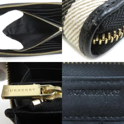Pre-owned Burberry Black Brown Leather Wool Long Wallet (bi-fold) () In Multi