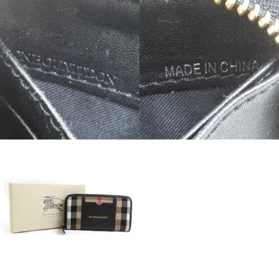 Pre-owned Burberry Black Brown Leather Wool Long Wallet (bi-fold) () In Multi