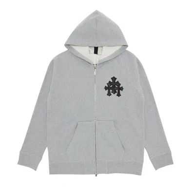 Pre-owned Chrome Hearts Paper Jam Triple Leather Cross Zip Up Hoodie 'grey Heather' | Men's Size Xl In Gray